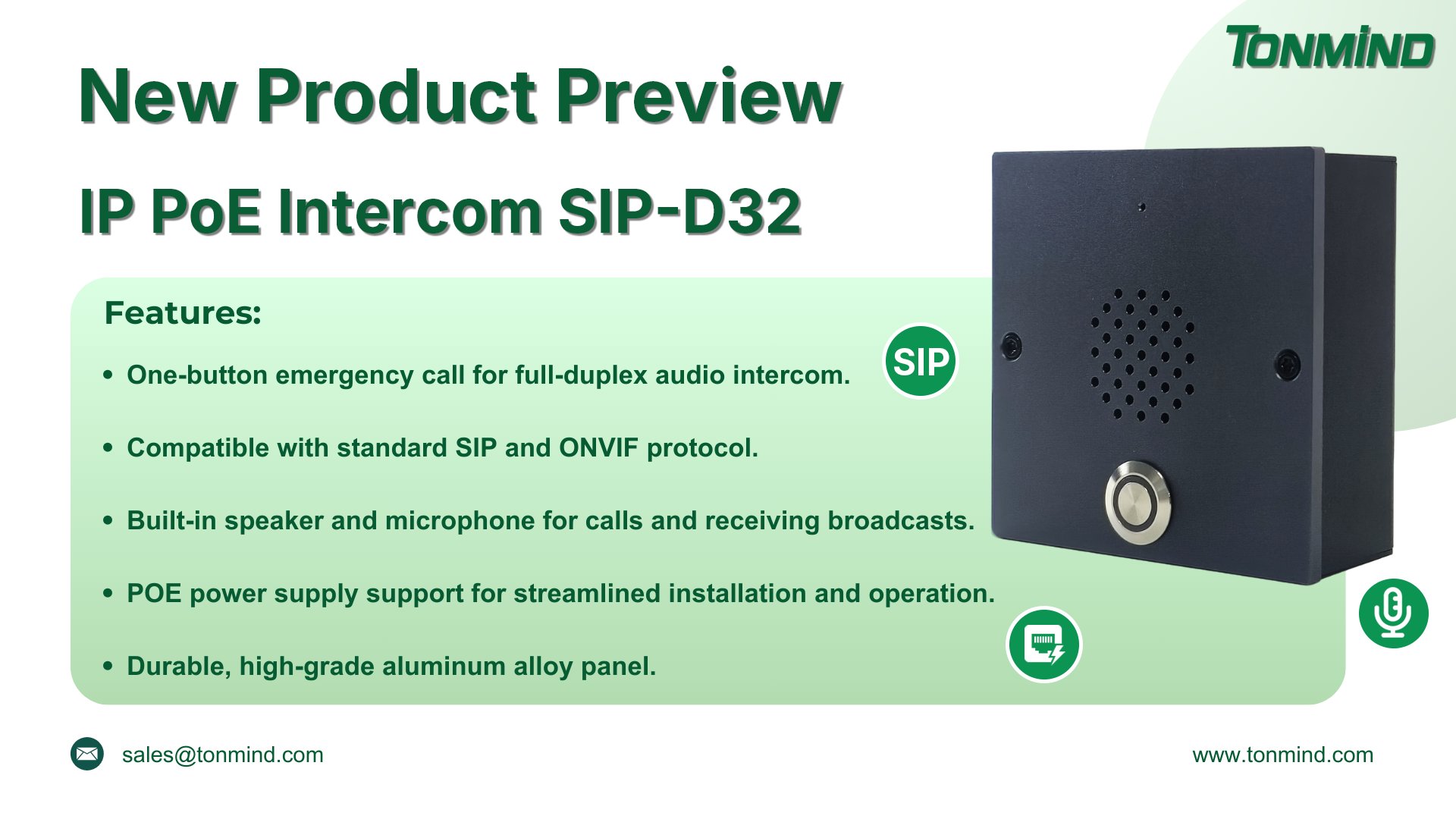 Vista previa del nuevo producto: Intercomunicador IP PoE SIP-D32
